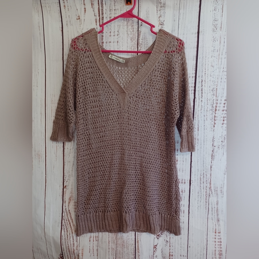 🤍 EUC Misell Mauve 3/4 Sleeve Crochet Top Size XL